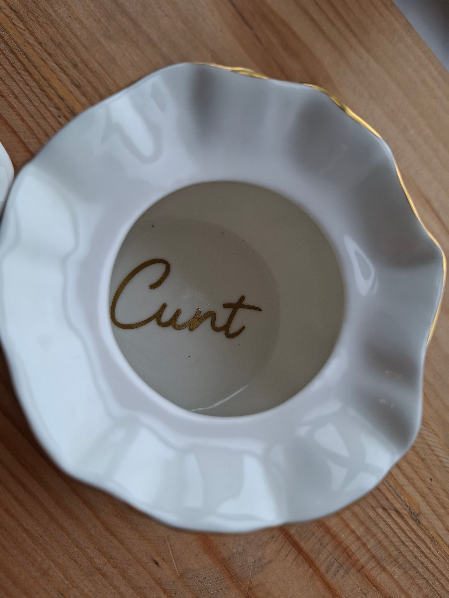'Cunt' Upcycled Fancy Bag Style Trinket Pot (Gold Writing)