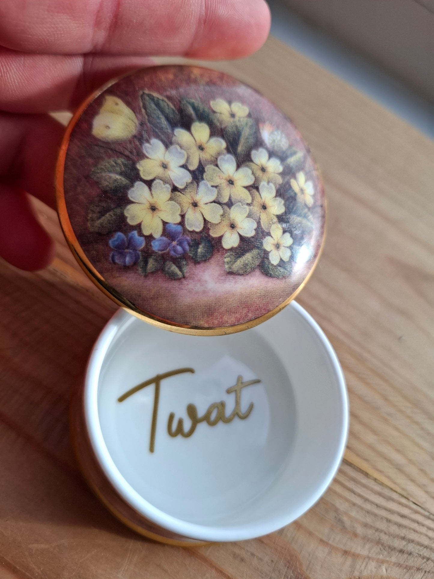 'Twat' Upcycled Small Pretty Yellow Floral Trinket Pot