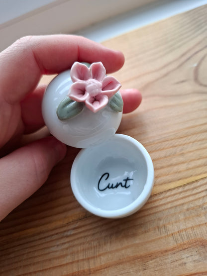 'Cunt' Upcycled Little Pink Rose Trinket Pot