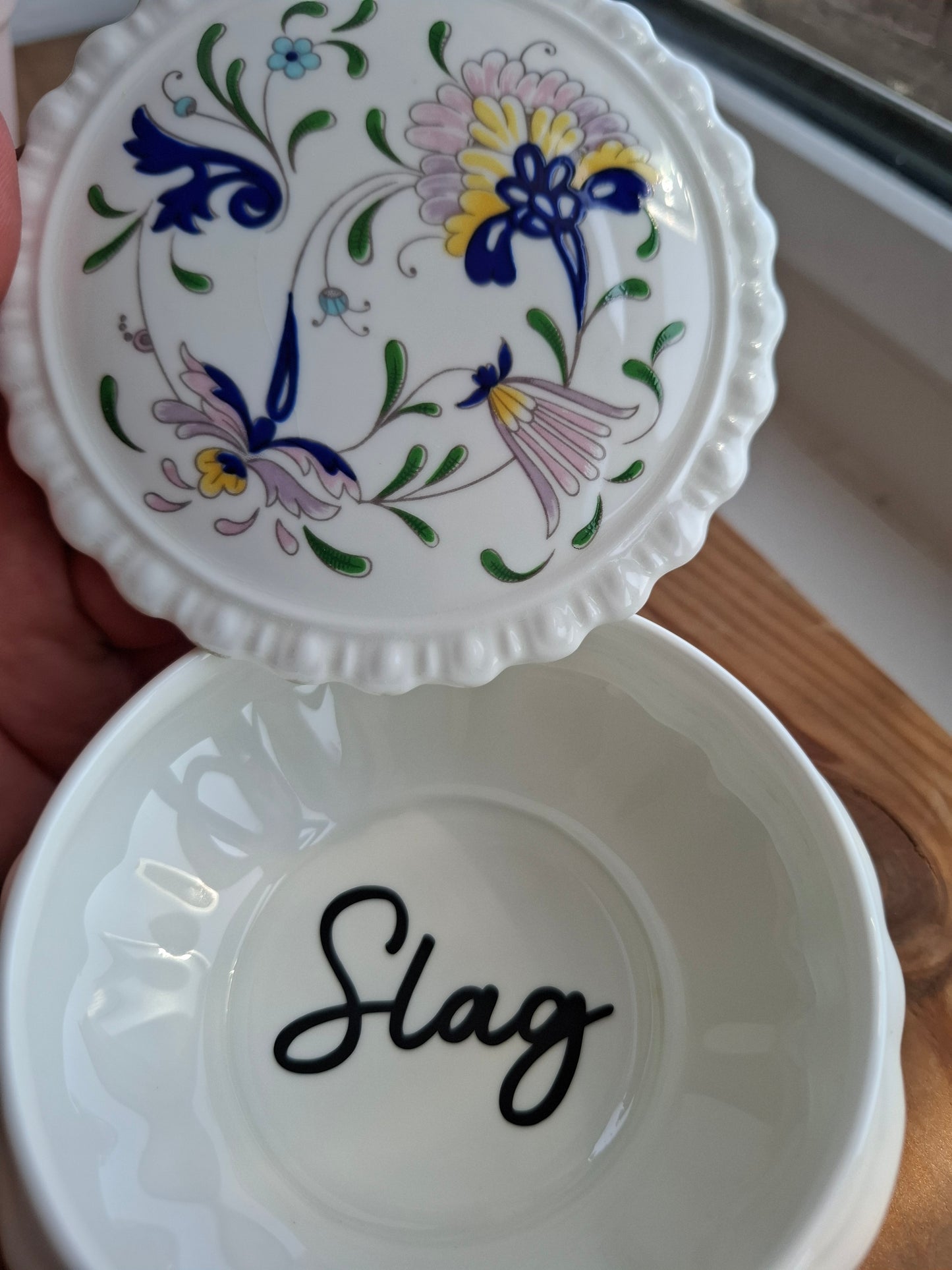 'Slag' Upcycled Purple Floral Frilly Trinket Pot