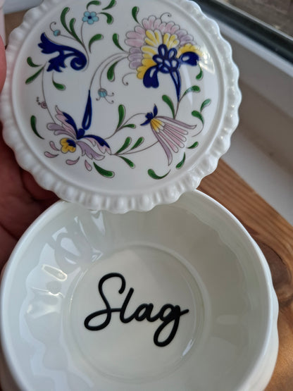 'Slag' Upcycled Purple Floral Frilly Trinket Pot