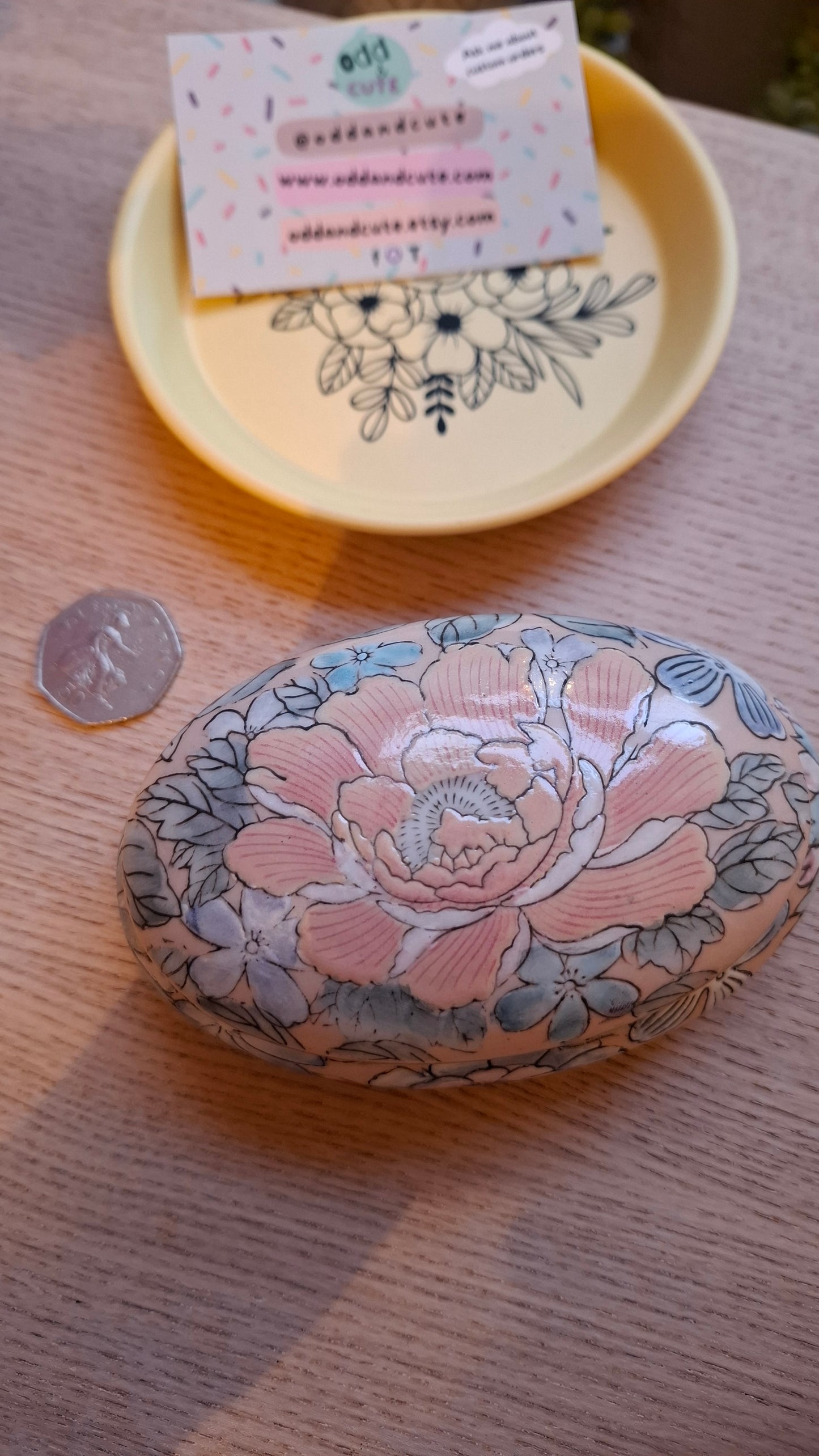 'Fanny Flaps' Upcycled Pink Floral Long Trinket Pot