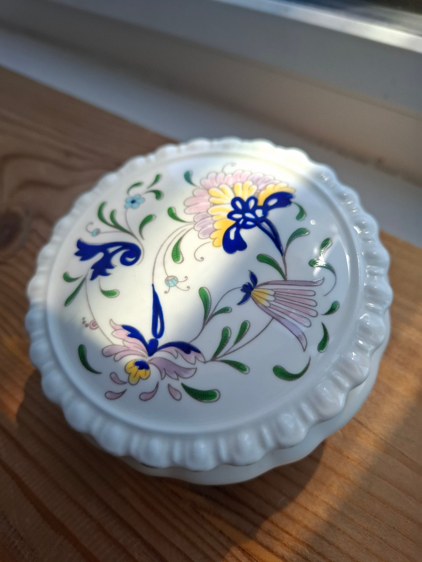'Slag' Upcycled Purple Floral Frilly Trinket Pot
