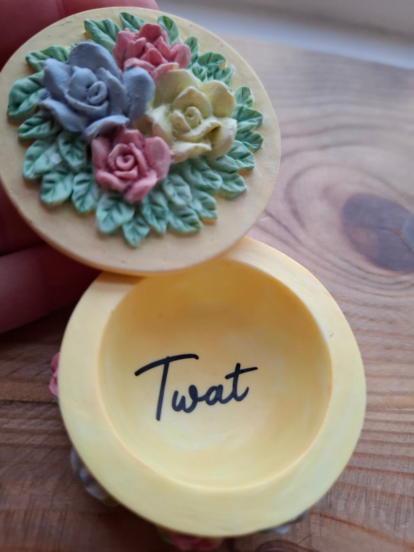 'Twat' Upcycled Small Round Yellow Trinket Pot