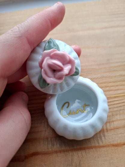 'Cunt' Upcycled Little Pink Rose Ridged Trinket Pot