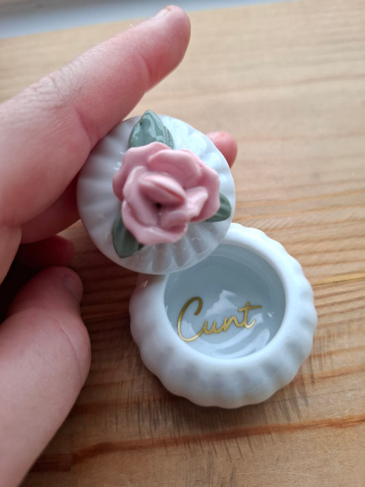 'Cunt' Upcycled Little Pink Rose Ridged Trinket Pot