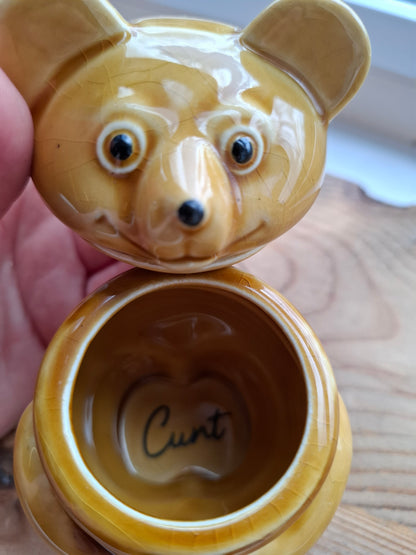 'Cunt' Upcycled Golden Brown Bear Trinket Pot (Crackled Glaze)