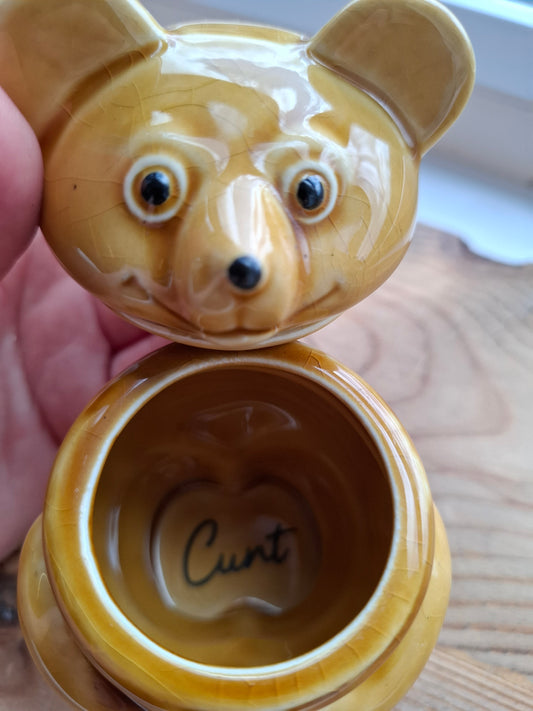 'Cunt' Upcycled Golden Brown Bear Trinket Pot (Crackled Glaze)