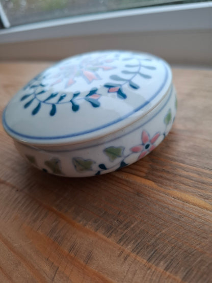 'Beef Curtains' Upcycled Round Patterned Trinket Pot