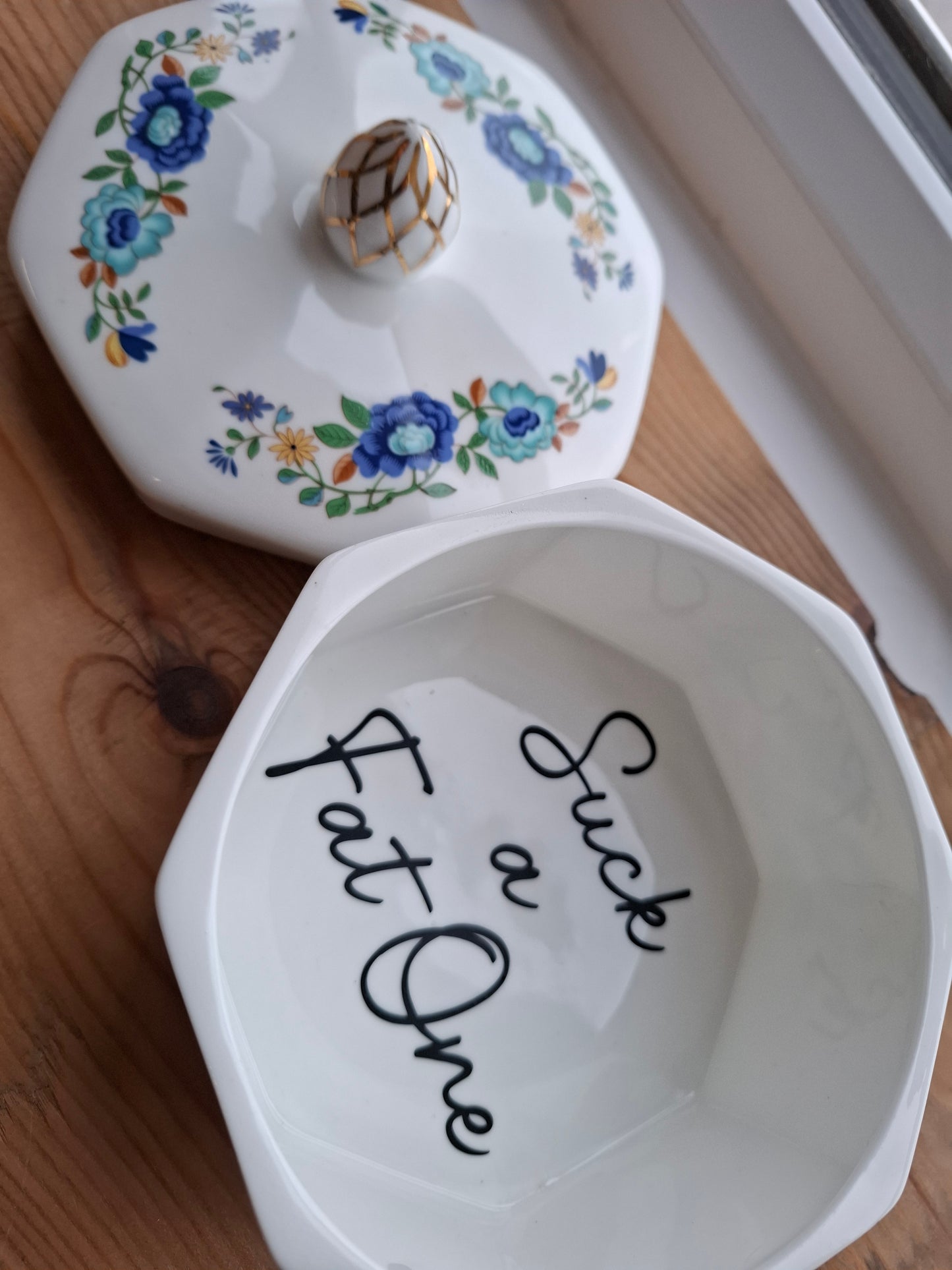 'Suck A Fat One' Upcycled Very Large Ceramic Trinket Pot