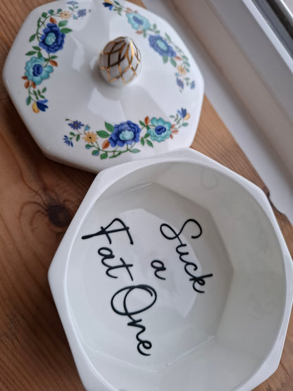 'Suck A Fat One' Upcycled Very Large Ceramic Trinket Pot