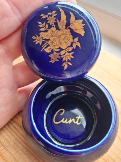 'Cunt' Upcycled Round Chunky Cobalt Blue Trinket Pot
