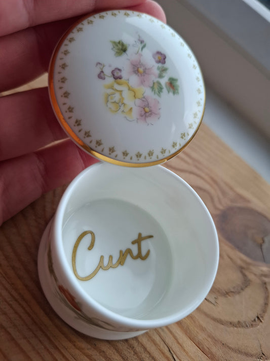 'Cunt' Upcycled Small Round Fancy Trinket Pot