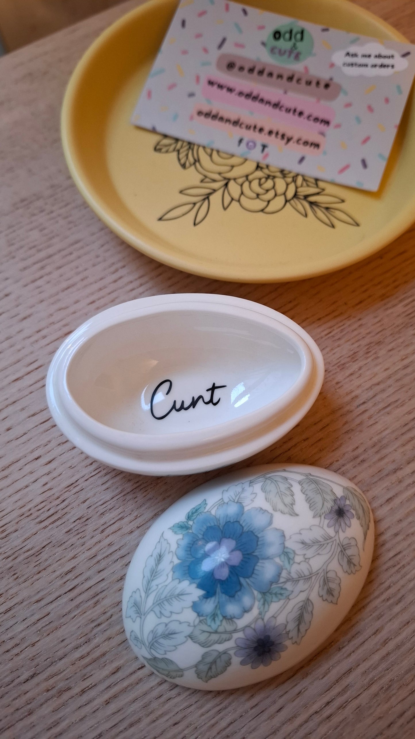 'Cunt' Upcycled Small Egg Shaped Trinket Pot