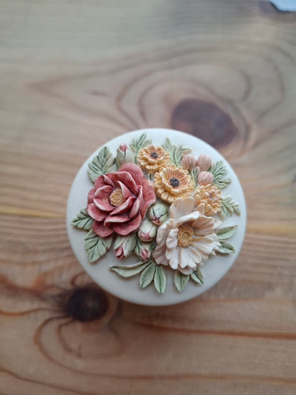 'Cunt' Upcycled Red Patterned Cream Trinket Pot