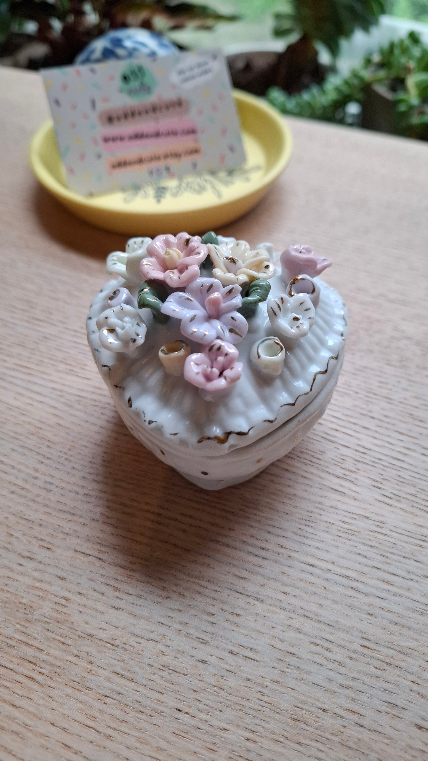 'Ball Bag' Upcycled Floral Heart Shaped Trinket Pot