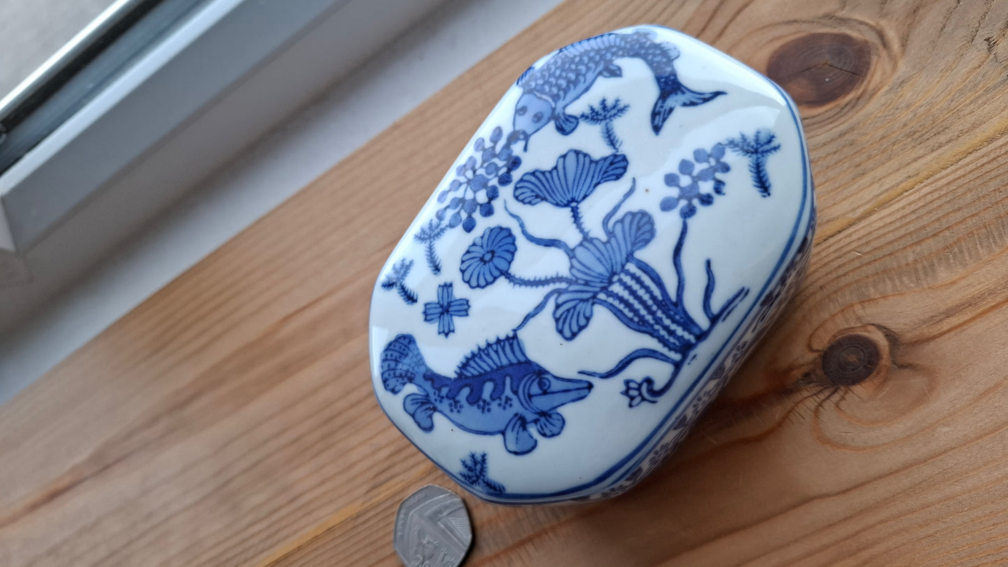 'Wanker' Upcycled Blue/White Fish Trinket Pot