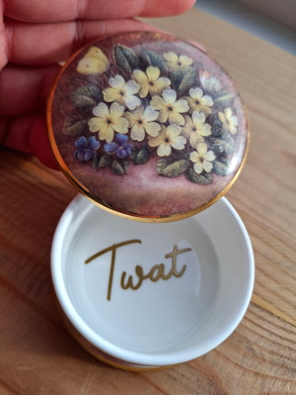 'Twat' Upcycled Small Pretty Yellow Floral Trinket Pot