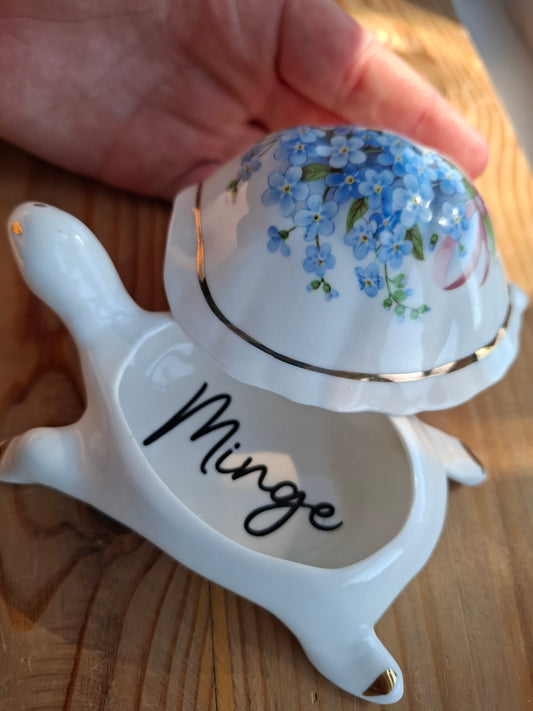 'Minge' Pretty Blue Floral Tortoise Upcycled Trinket Pot