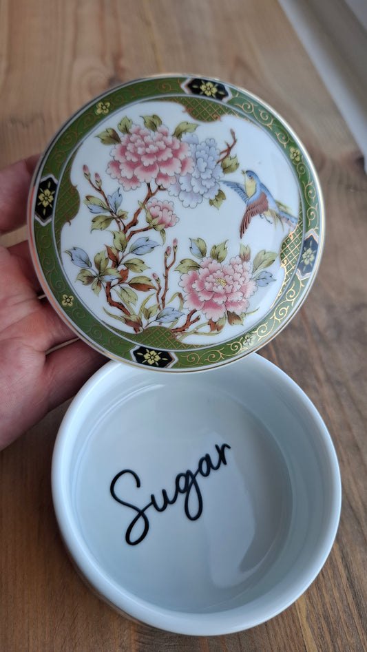 'Sugar Tits' Upcycled Green Floral Trinket Pot
