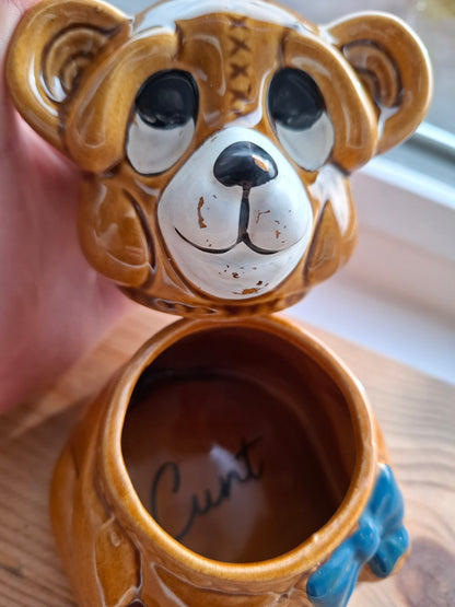 'Cunt' Upcycled Dopey Brown Bear Trinket Pot