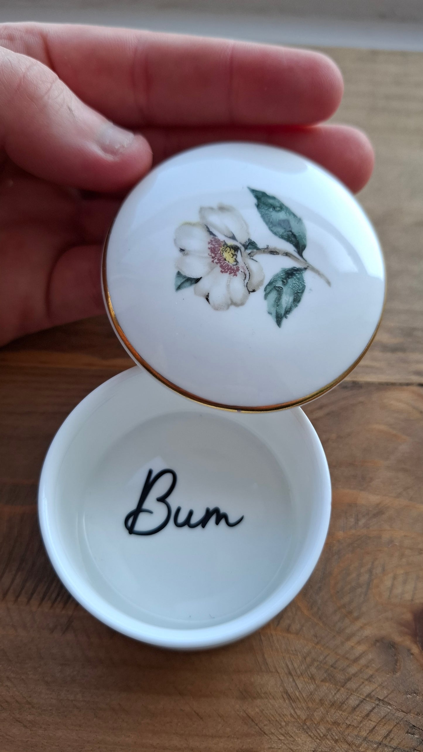 'Bum Hole' Upcycled White Flower Trinket Pot