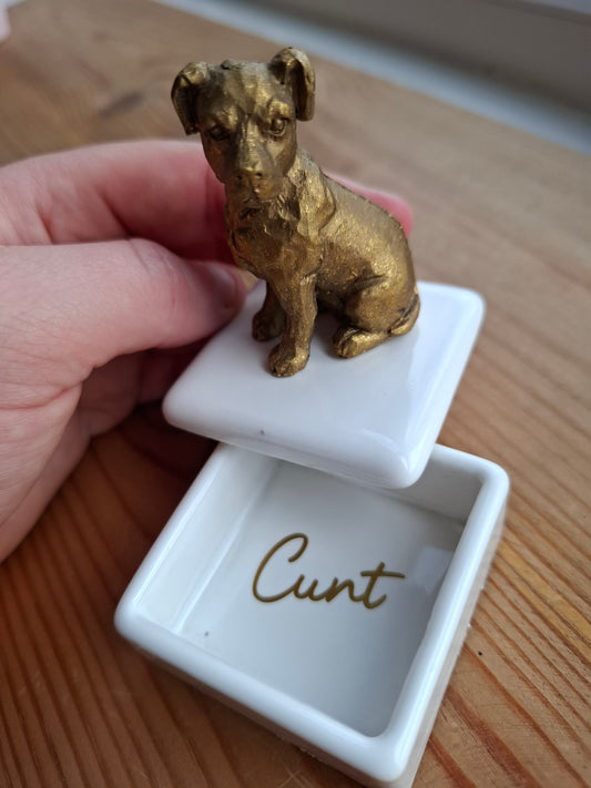 'Cunt' Upcycled Little Gold Dog Trinket Pot