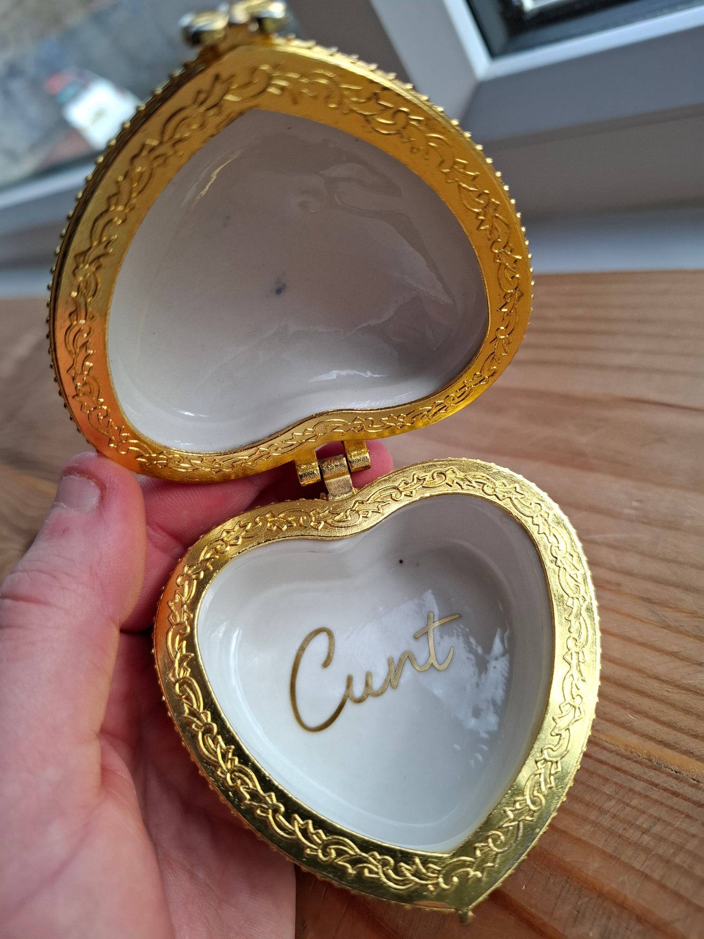 'Cunt' Upcycled Large Heart Shaped Trinket Pot With Clasp