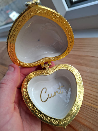 'Cunt' Upcycled Large Heart Shaped Trinket Pot With Clasp