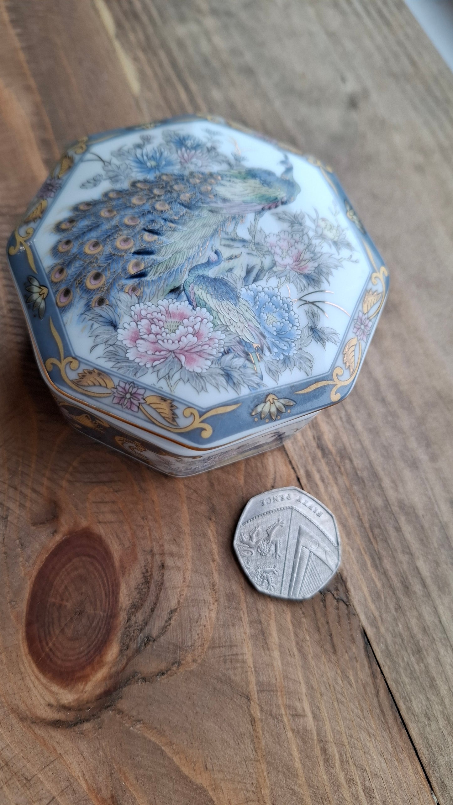 'Fanny Flaps' Upcycled Octagonal Peacock Trinket Pot