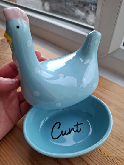 'Cunt' Upcycled Blue Chicken Trinket Pot