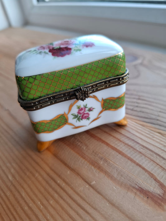 'Cunt' Upcycled Fancy Green Floral Trinket Pot With Clasp & Legs
