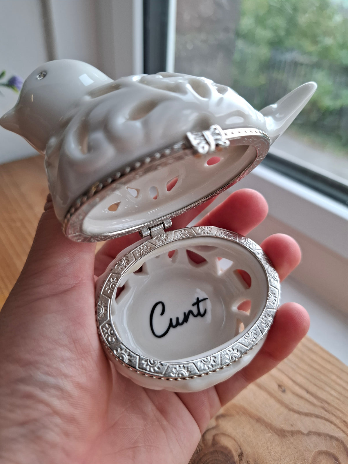 'Cunt' Upcycled White Fancy Birdy Trinket Pot