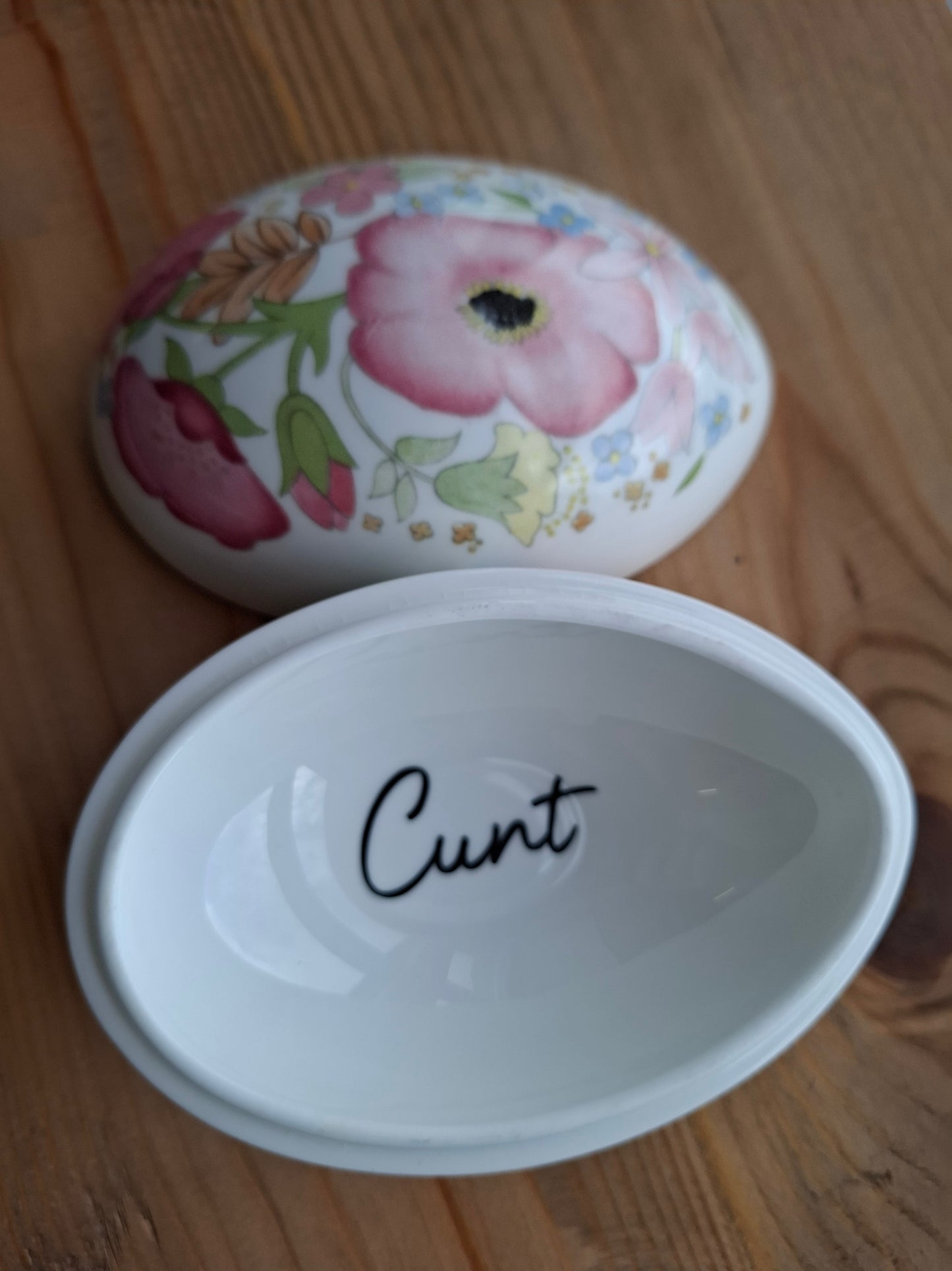 'Cunt' Upcycled Large Egg Shaped Cartoony Trinket Pot
