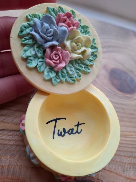 'Twat' Upcycled Small Round Yellow Trinket Pot