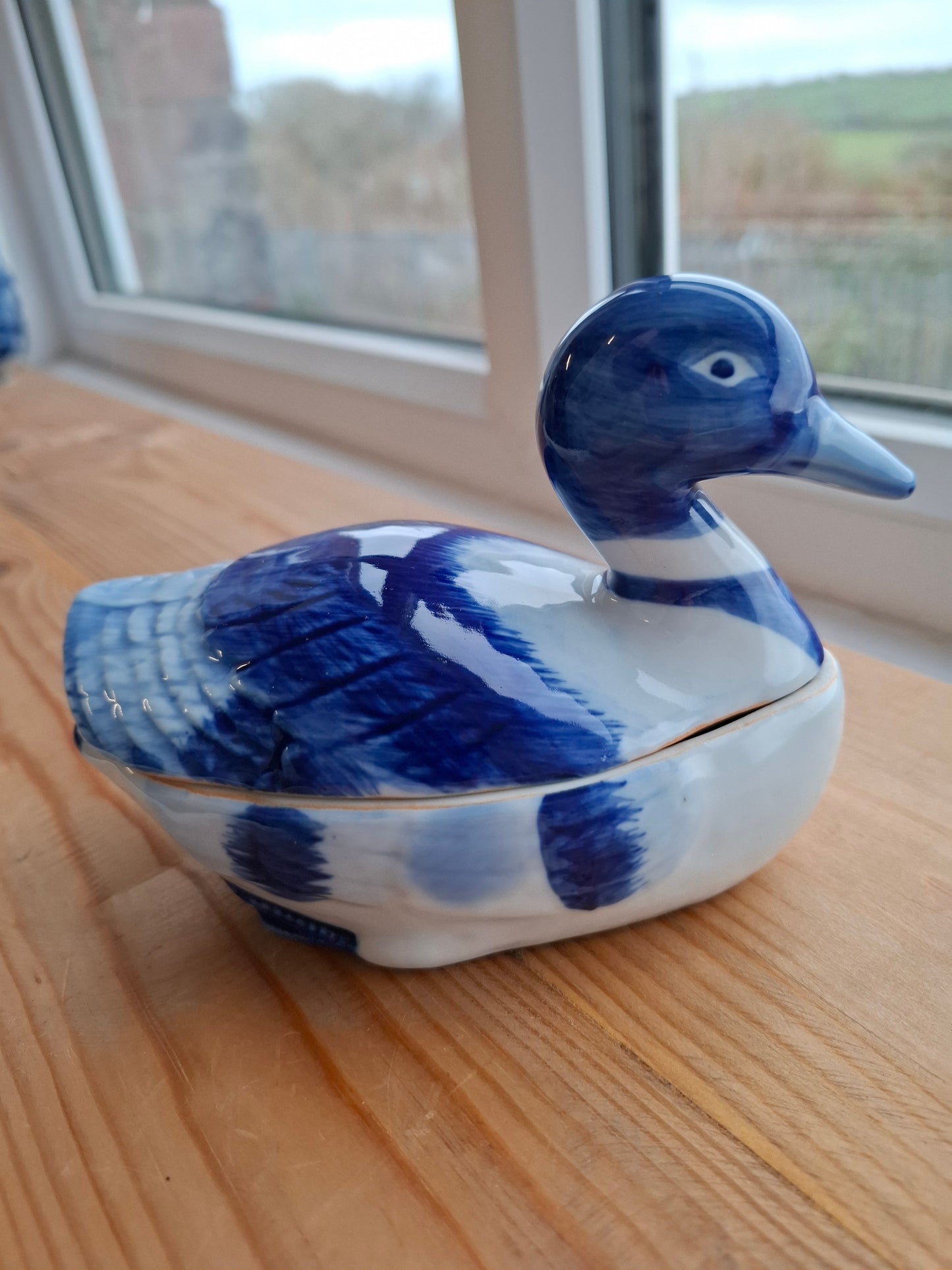 'Fuck A Duck' Upcycled Blue and White Duck Trinket Pot