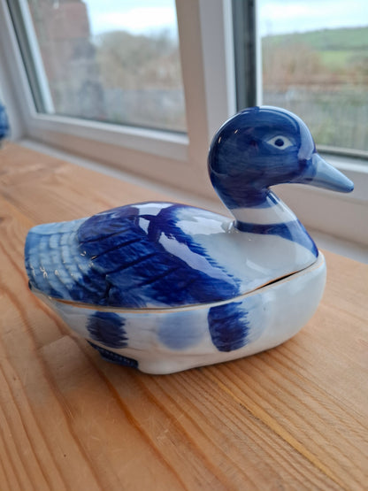 'Fuck A Duck' Upcycled Blue and White Duck Trinket Pot