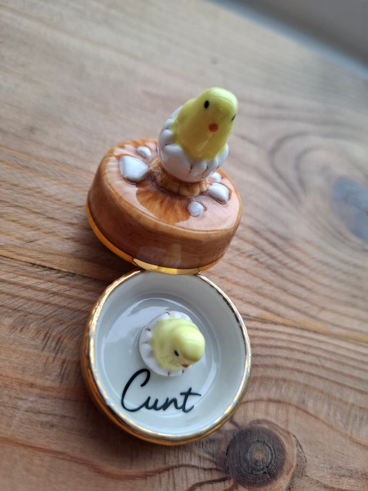 'Cunt' Upcycled Tiny Decorative Chicken & An Egg Pot