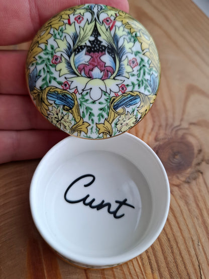 'Cunt' Upcycled Fancy Round Yellow Trinket Pot
