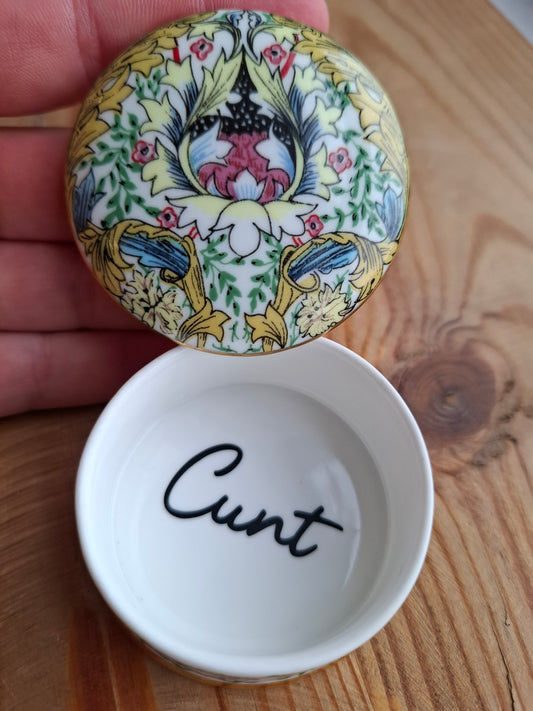 'Cunt' Upcycled Fancy Round Yellow Trinket Pot