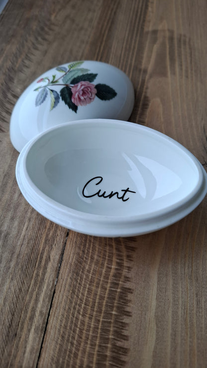 'Cunt' Upcycled Large Egg Shaped Trinket Pot