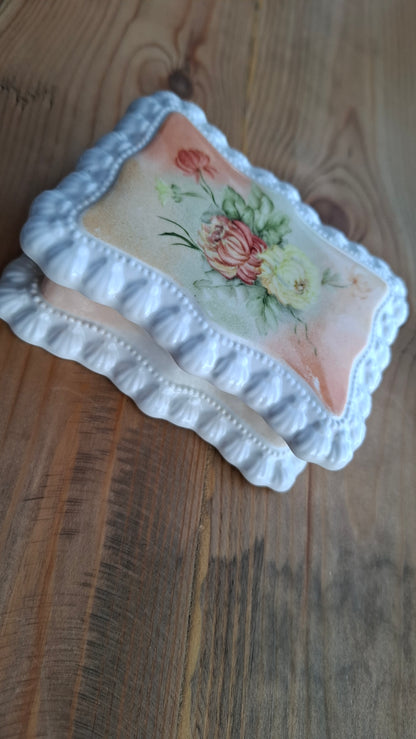 'Bollocks' Upcycled Floral Rectangular Frilly Trinket Pot