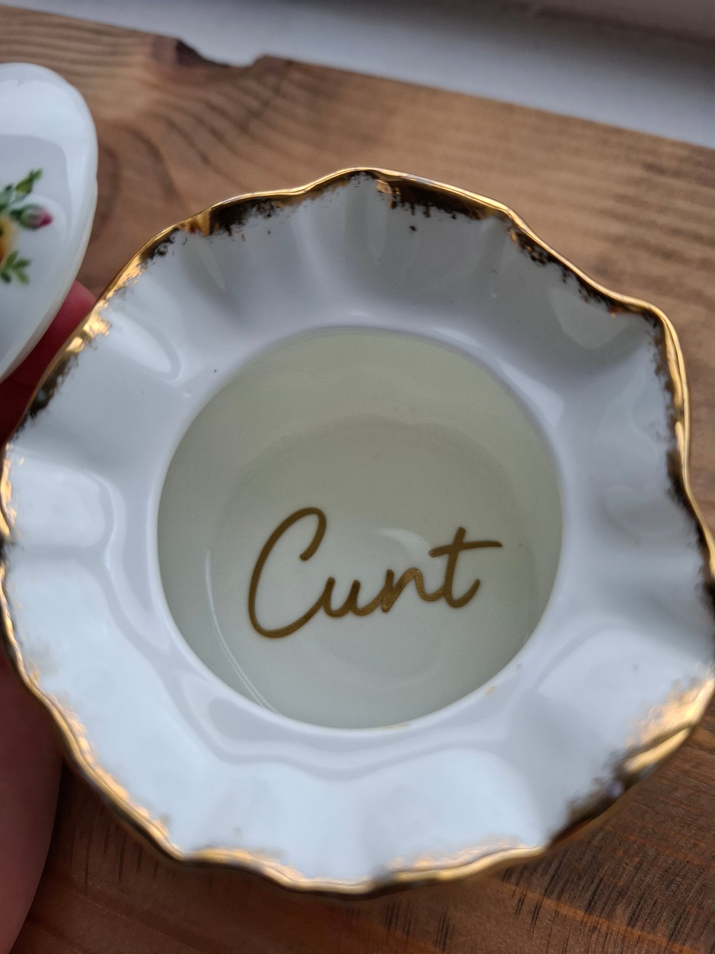 'Cunt' Upcycled Fancy Bag Style Trinket Pot (Gold Writing)