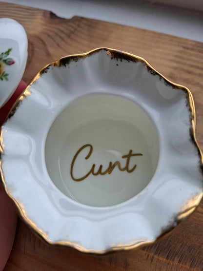 'Cunt' Upcycled Fancy Bag Style Trinket Pot (Gold Writing)