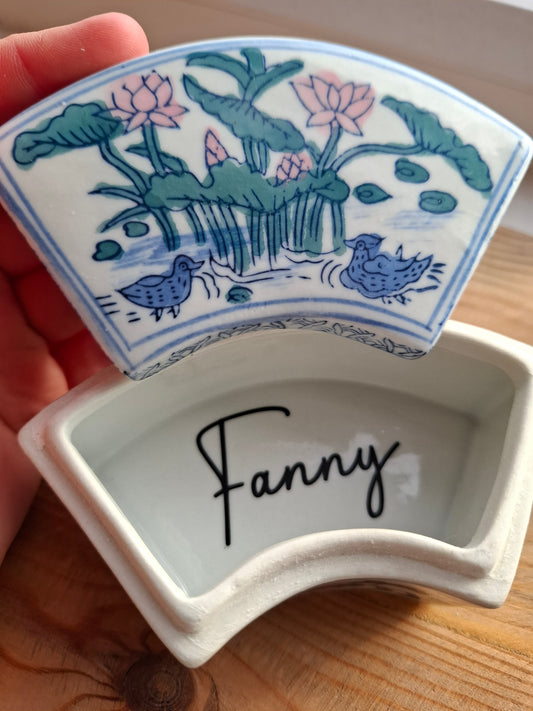 'Fanny Flaps' Upcycled Pretty Birds & Pond Scenery Trinket Pot