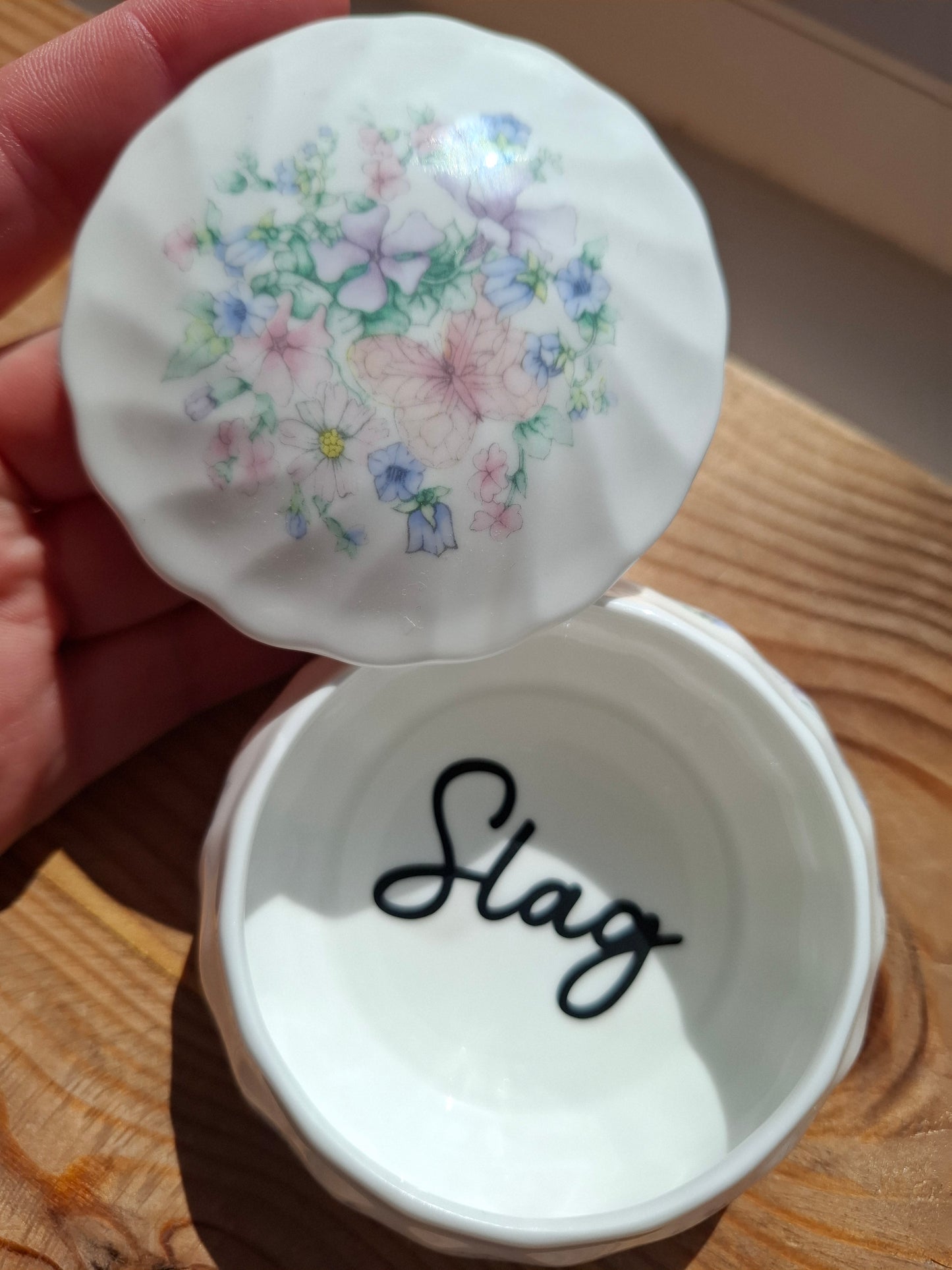 'Slag' Upcycled Butterfly Floral Trinket Pot
