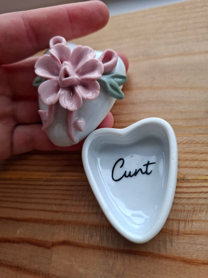 'Cunt' Upcycled Small Heart Pink 3D Flower Trinket Pot