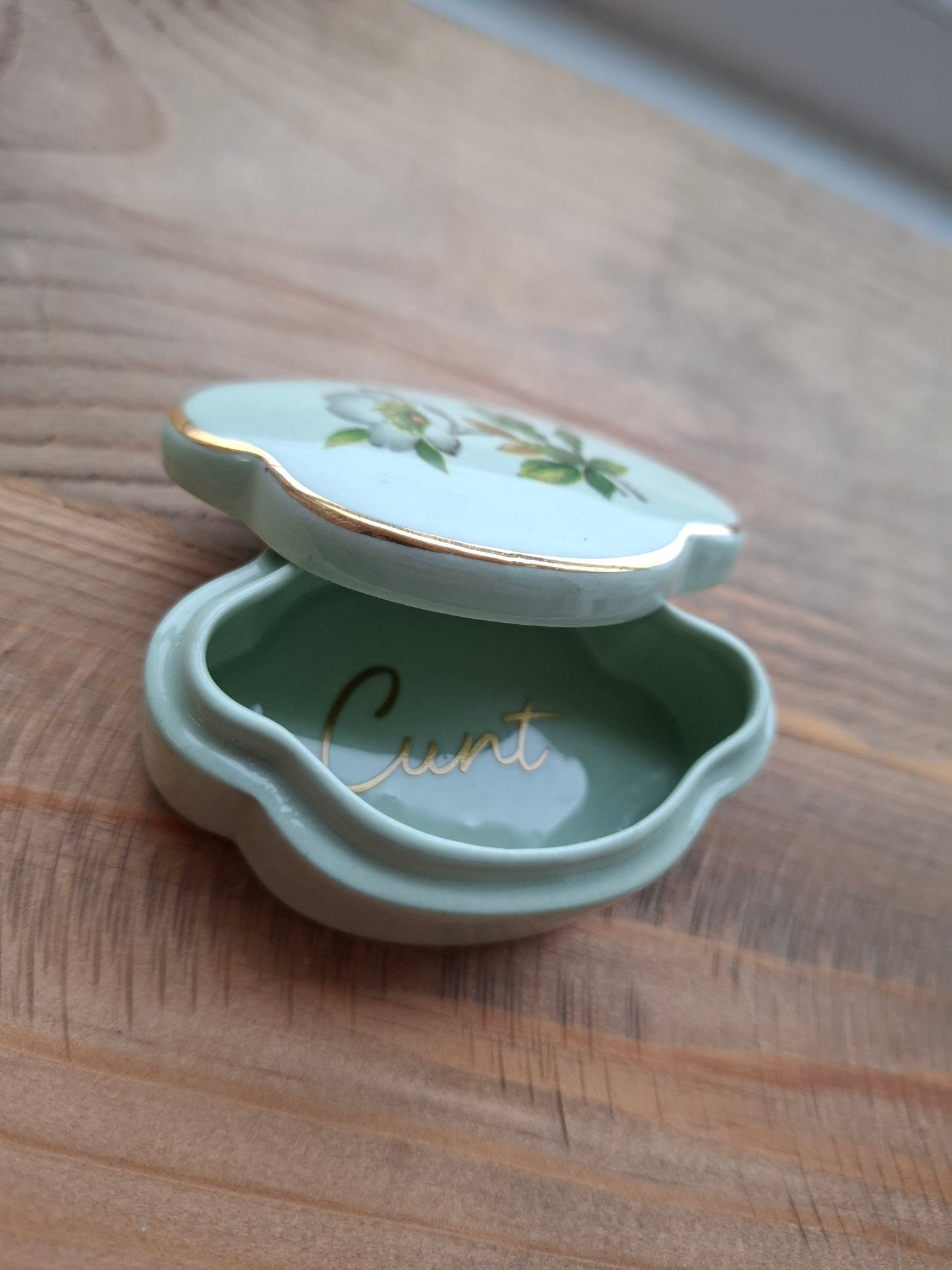 'Cunt' Upcycled Green Floral Trinket Pot