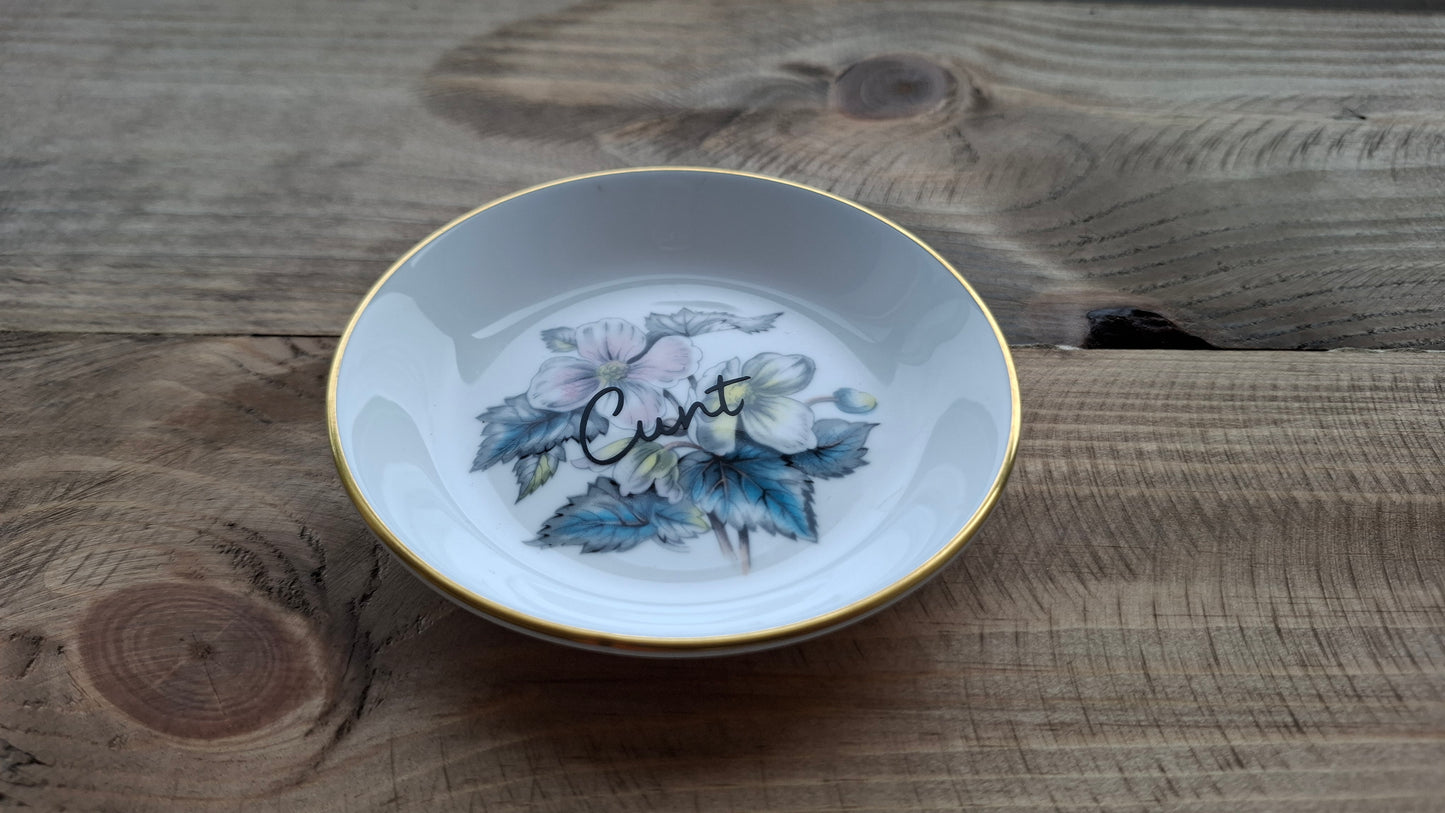 'Cunt' Upcycled Round Floral Small Trinket Dish (Bluey/Lilac)