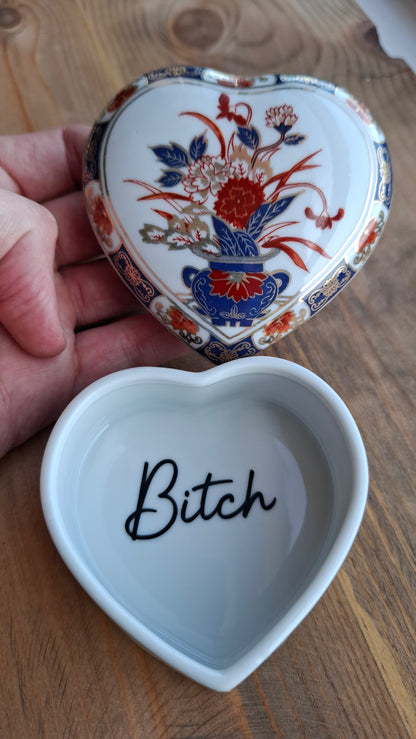 'Bitch' Upcycled Heart Shaped Fancy Trinket Pot